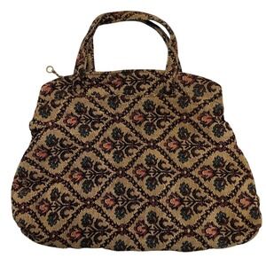 Vintage Granny Purse Zip Closure Geometric Brown, Blue, & Coral Floral Pattern